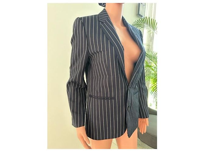 Autre Marque Celine 19Solapa de muesca con rayas SS 2chaqueta B. Azul marino - vista 6