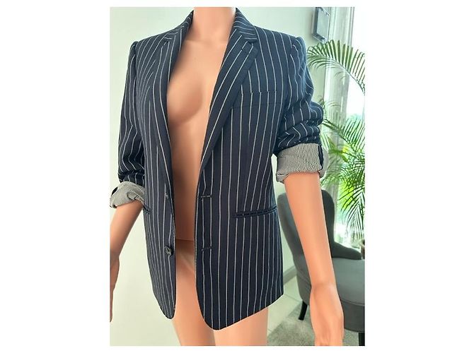 Autre Marque Celine 19Solapa de muesca con rayas SS 2chaqueta B. Azul marino - vista 8