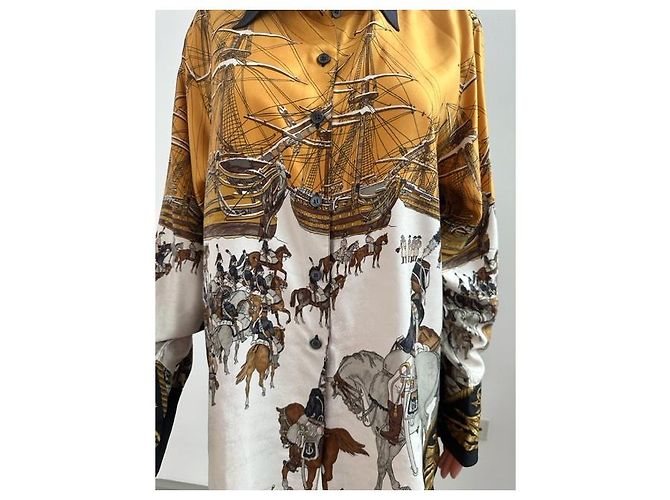 Hermès Hermes MARINE ET CAVALERIE Camicia Mare e Cavalleria Nero Bianco Giallo - vista 10