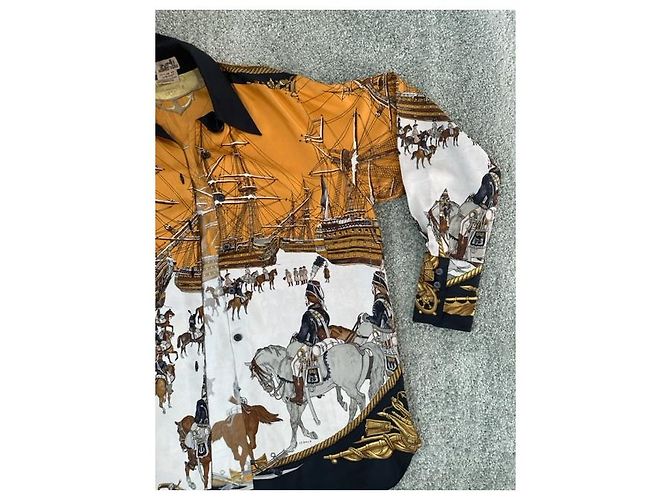 Hermès Hermes MARINE ET CAVALERIE Camicia Mare e Cavalleria Nero Bianco Giallo - vista 12