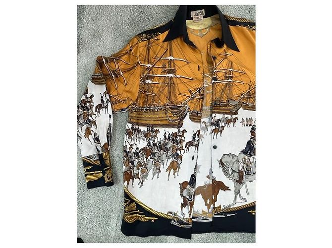 Hermès Hermes MARINE ET CAVALERIE Camicia Mare e Cavalleria Nero Bianco Giallo - vista 13