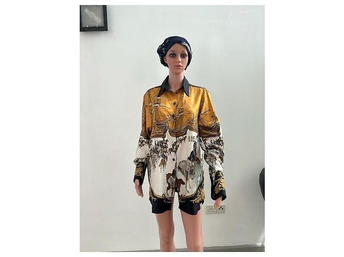 Hermès Hermes MARINE ET CAVALERIE Camicia Mare e Cavalleria Nero Bianco Giallo - vista 3