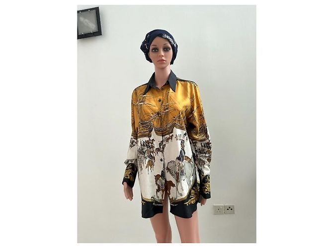 Hermès Hermes MARINE ET CAVALERIE Camicia Mare e Cavalleria Nero Bianco Giallo - vista 4
