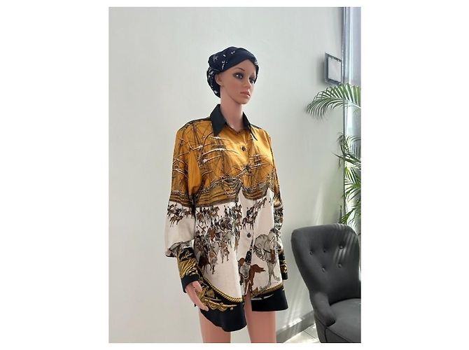 Hermès Hermes MARINE ET CAVALERIE Camicia Mare e Cavalleria Nero Bianco Giallo - vista 5