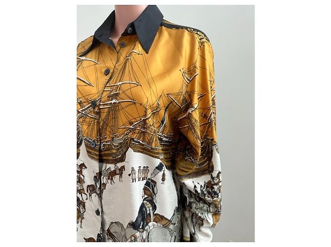 Hermès Hermes MARINE ET CAVALERIE Camicia Mare e Cavalleria Nero Bianco Giallo - vista 7