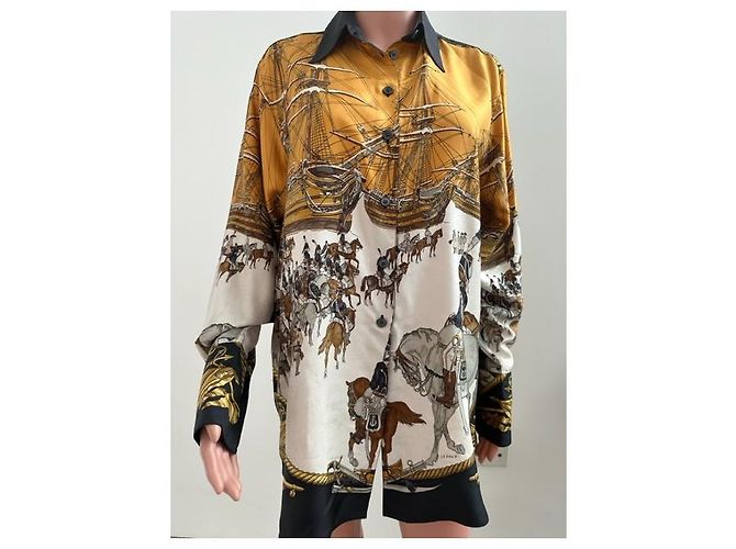 Hermès Hermes MARINE ET CAVALERIE Camicia Mare e Cavalleria Nero Bianco Giallo - vista 8