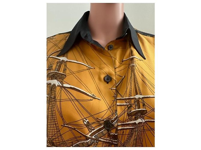 Hermès Hermes MARINE ET CAVALERIE Camicia Mare e Cavalleria Nero Bianco Giallo - vista 9