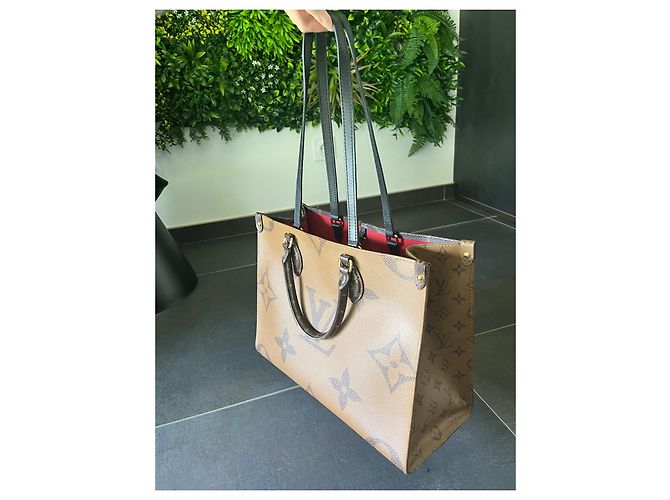 Louis Vuitton Onthego MM-Monogramm Rot Beige Hellbraun Schokolade Dunkelbraun - Ansicht 10
