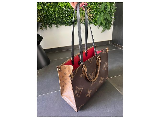 Louis Vuitton Onthego MM-Monogramm Rot Beige Hellbraun Schokolade Dunkelbraun - Ansicht 11