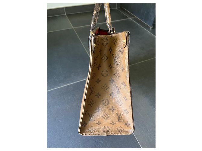 Louis Vuitton Onthego MM-Monogramm Rot Beige Hellbraun Schokolade Dunkelbraun - Ansicht 14