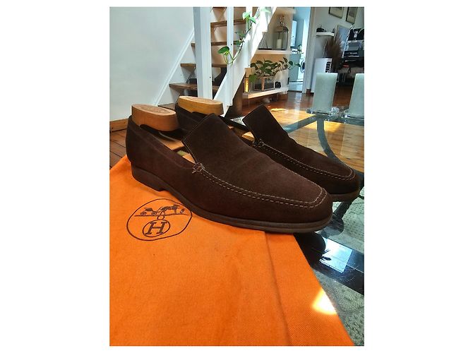 Mocassini Hermès in pelle di agnello marrone scuro 43 - vista 2