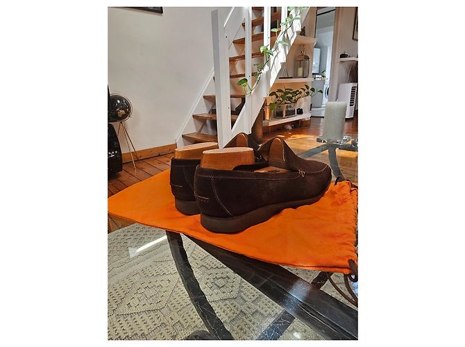 Mocassini Hermès in pelle di agnello marrone scuro 43 - vista 3