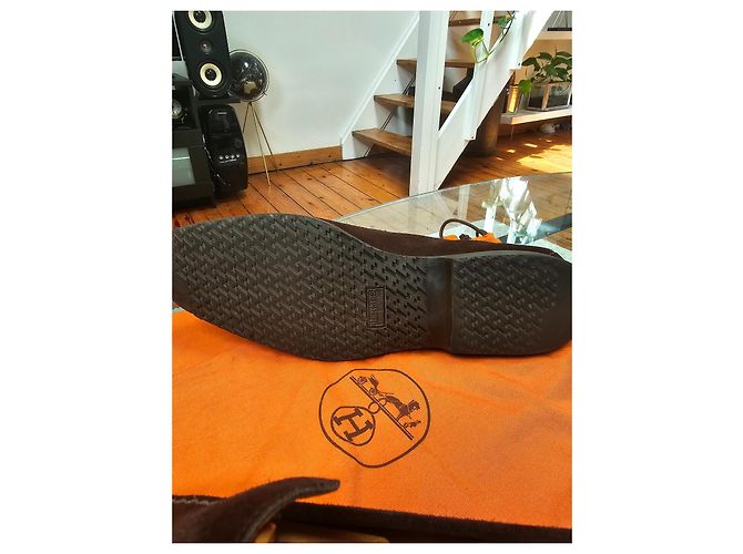 Mocassini Hermès in pelle di agnello marrone scuro 43 - vista 4