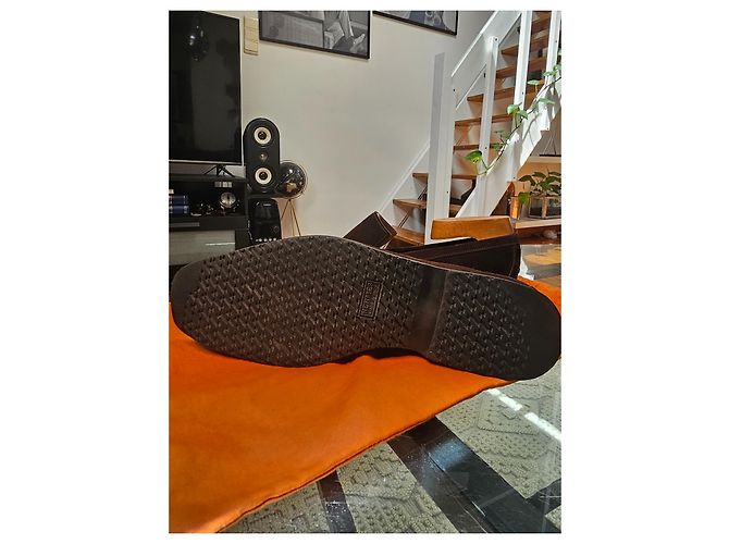 Mocassini Hermès in pelle di agnello marrone scuro 43 - vista 5