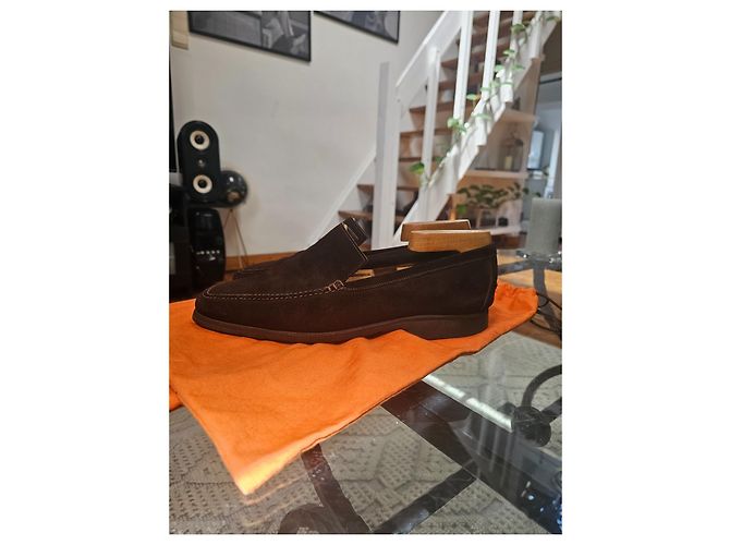 Mocassini Hermès in pelle di agnello marrone scuro 43 - vista 6
