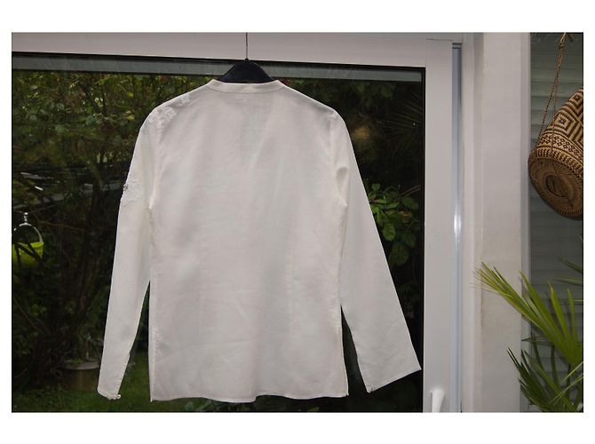 Marella Camisa de Lino Bordada Eggshell Blanco roto - vista 3