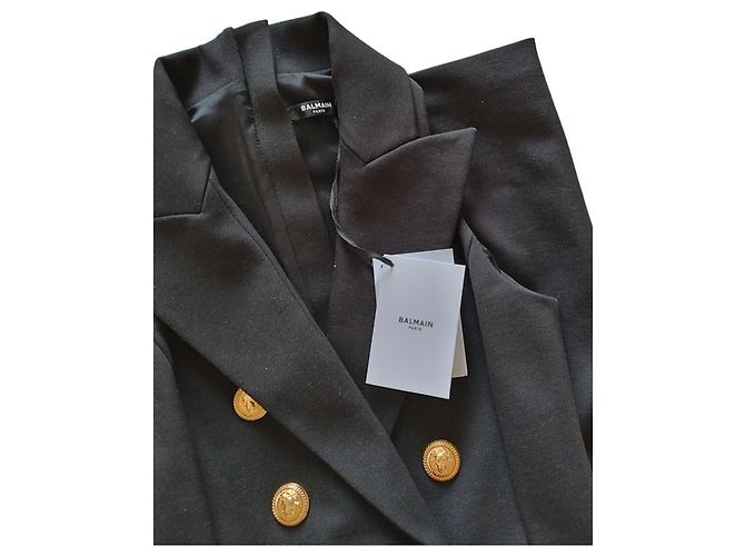 Balmain short jumpsuit black gold lion head buttons - view 6