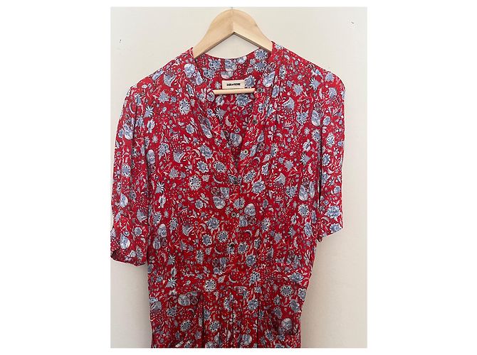 Zadig & Voltaire RIMA Kleid Rot mit Blumenmuster Viskose Mehrfarben - Ansicht 6
