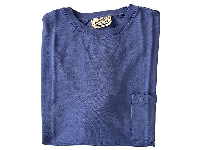 Hermès Vintage cotton piquet tshirt Light blue - view 8