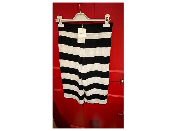 Pantalones capri Agnès b. de rayas blancas y negras algodón Negro Blanco - vista 4