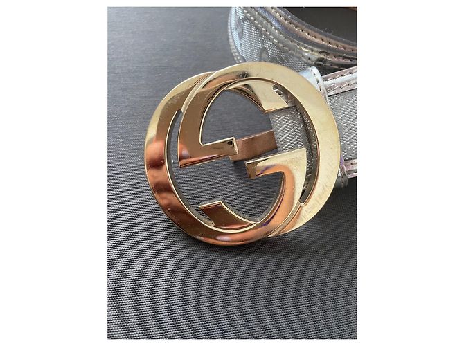 Cinturón Gucci Interlocking Buckle Cuero Plateado Plata - vista 4