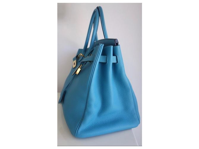 Hermès Birkin 35 borsa a mano in pelle azzurra Blu chiaro - vista 3