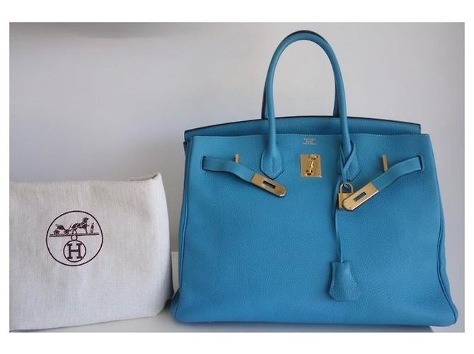 Hermès Birkin 35 borsa a mano in pelle azzurra Blu chiaro - vista 5