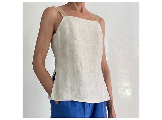 Autre Marque Top bustier de lino gris masilla con tirantes de raso Esprit T.36-38 Beige - vista 3