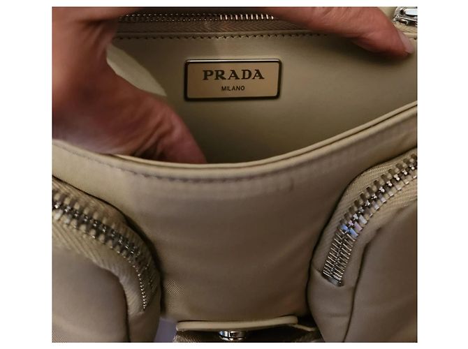 Borsa Prada Pocket in nylon e pelle spazzolata Beige - vista 5