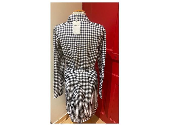 Agnès b. Agnès b Gingham Leinenkleid Blau Weiß Marineblau - Ansicht 2