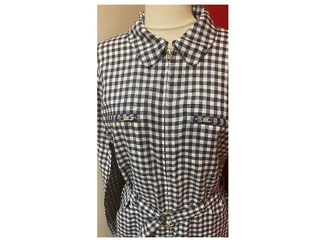 Agnès b. Agnès b Gingham Leinenkleid Blau Weiß Marineblau - Ansicht 5