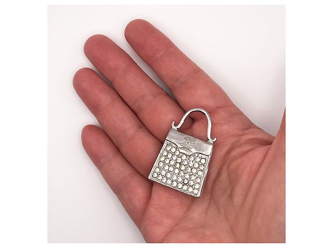 Spilla e strass per borsa vintage in argento Karl Lagerfeld - vista 4