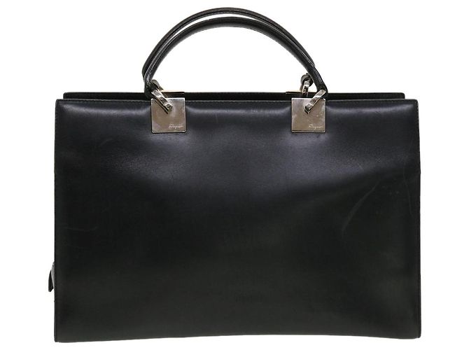 Salvatore Ferragamo Borsa a Mano Pelle Nera Auth cl501 Nero - vista 2