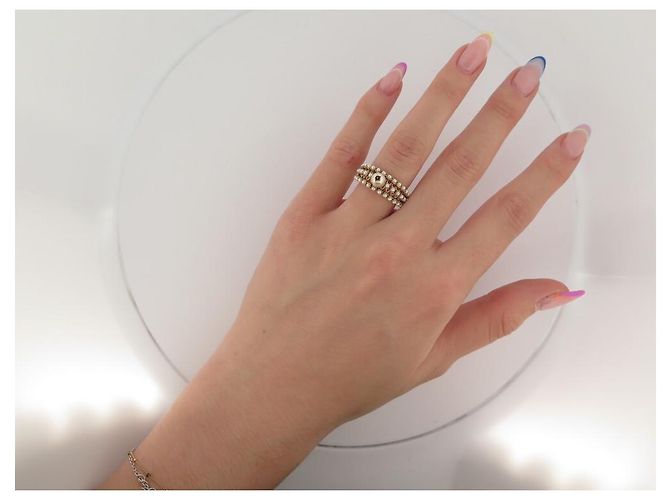 NEUF BAGUE CHRISTIAN DIOR PERLES 52 M METAL DORE NEW PEARLS GOLD STEEL RING - vue 10