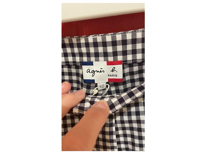 Autre Marque Agnès b Hose Schwarz-Weiß Gingham Baumwolle Größe 40 - Ansicht 3