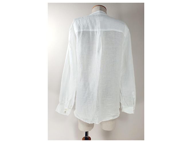 Camicetta 120% LINO in lino bianca con scollo a V e maniche lunghe Bianco - vista 4