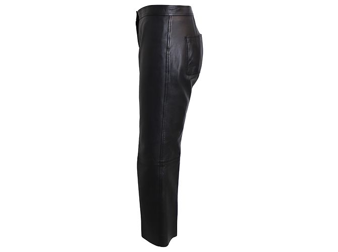 Sandro Paris Pantalone Gamba Dritta in Pelle di Agnello Nera - vista 2