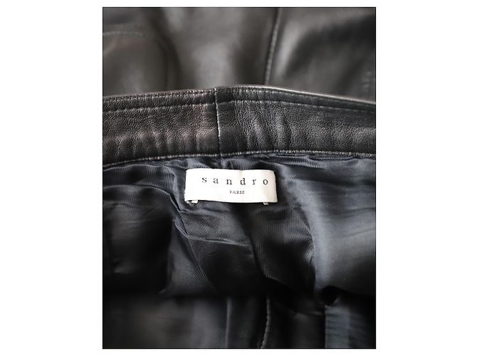 Sandro Paris Pantalone Gamba Dritta in Pelle di Agnello Nera - vista 4