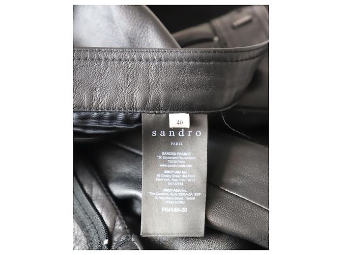 Sandro Paris Pantalone Gamba Dritta in Pelle di Agnello Nera - vista 5