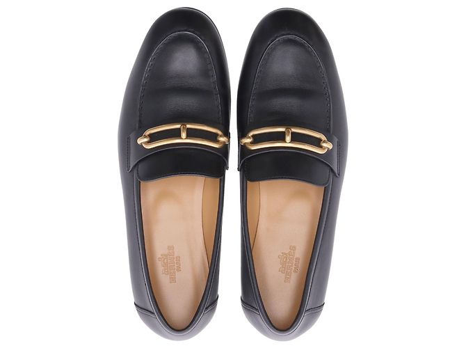 Roulis Hermès Colette Loafer with Gold Hardware in Black calf leather Leather - view 5