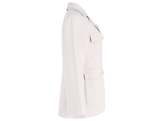Marni Spread Collar Flap Pocket Jacket in Off White Wool Polyester Blend Cream - view 2