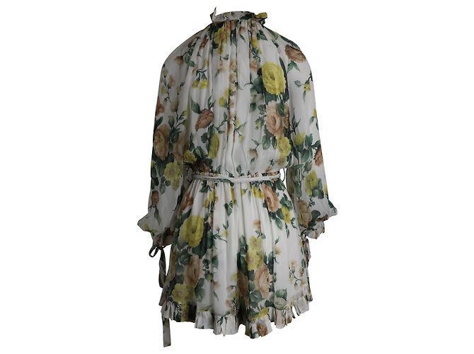 Zimmermann Zippy Tie-Neck Floral Romper in Multicolor Viscose - view 3