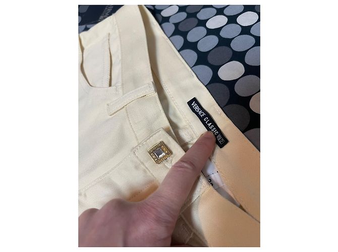Versace Schlaghose creme Baumwolle - Ansicht 2