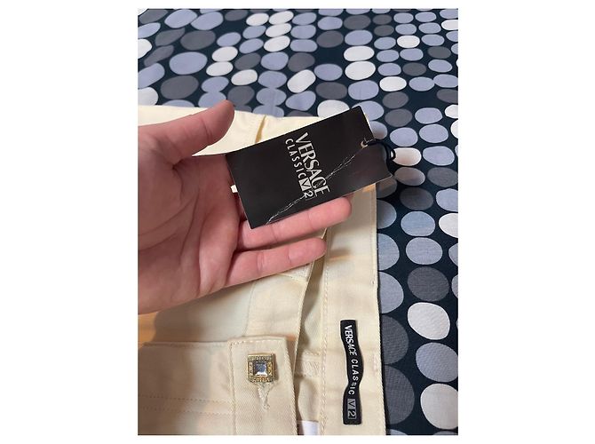 Versace Schlaghose creme Baumwolle - Ansicht 4