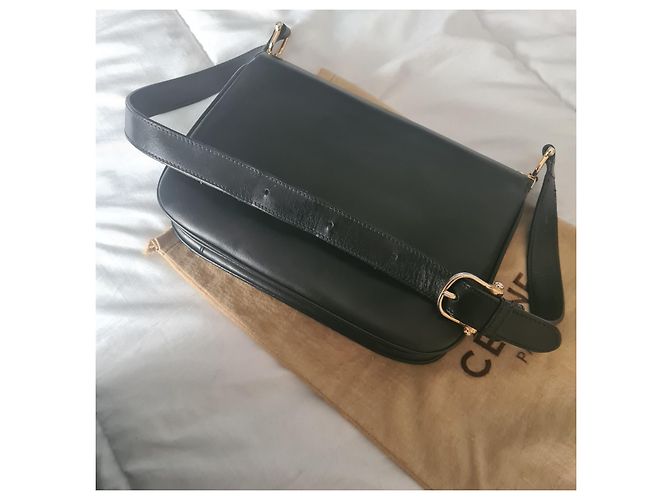 Céline Celine 1980 borsa a tracolla nera "Caleche" Nero - vista 3
