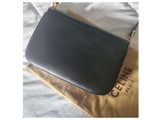 Céline Celine 1980 borsa a tracolla nera "Caleche" Nero - vista 4