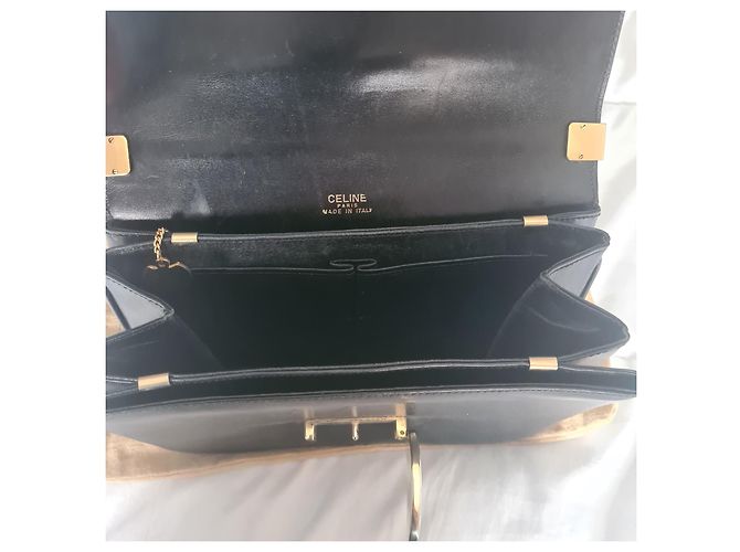 Céline Celine 1980 borsa a tracolla nera "Caleche" Nero - vista 7