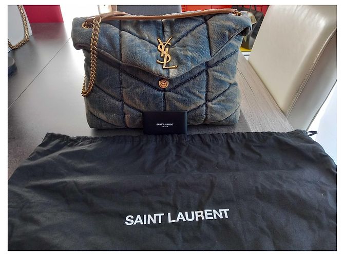 Saint Laurent Borsa imbottita media in camoscio e denim - vista 8
