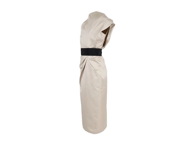 Autre Marque 6267 Vestido drapeado de un hombro con cinturón Dorado - vista 3