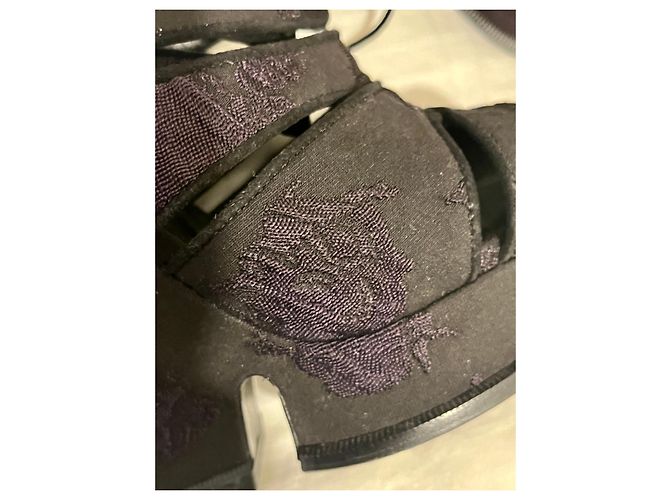 Yves Saint Laurent Tacco a zeppa YSL Tribute in broccato di seta Nero Porpora - vista 3